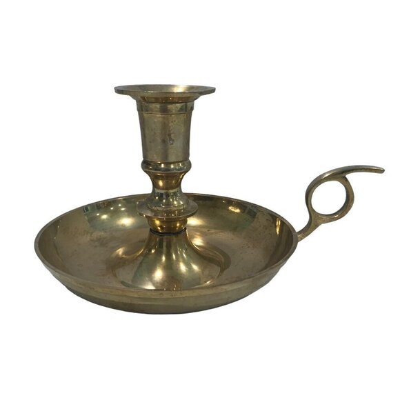 Unique Vintage Other - Vintage Brass Candlestick Candle Holder Drip Tray Finger Hole Large 5" Heavy